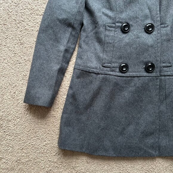 Nine West Pea Coat Womens 4 Wool Blend Notch Double Breast Grey - Picture 6 of 13